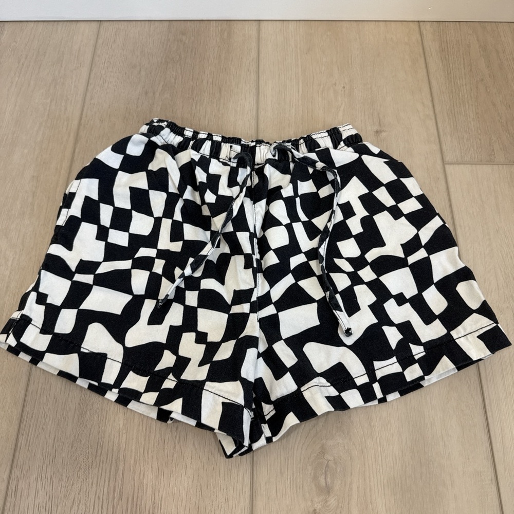 Topshop Black and White Checkered High Waist Shorts Elastic Waist Womens size XS